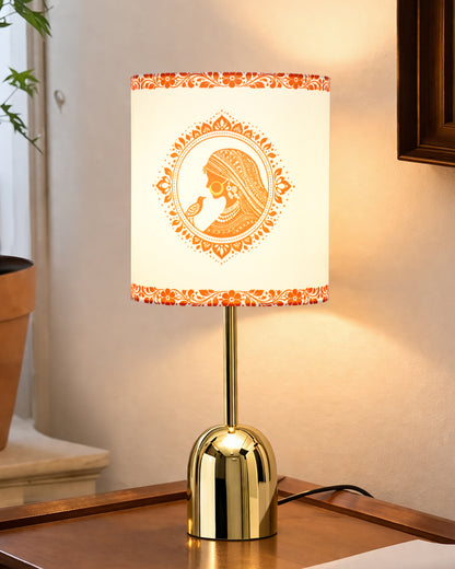 Luxe Dome Gold Table Lamp with Linen Fabric Drum Shade, Modern Decorative Bedside Lamp for Bedroom & Study Table, Living Room & Side Table, Jute Cylinde