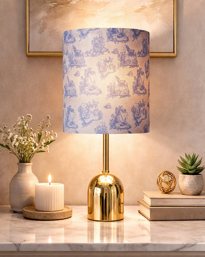 Luxe Dome Gold Table Lamp with Linen Fabric Drum Shade, Modern Decorative Bedside Lamp for Bedroom & Study Table, Living Room & Side Table, Jute Cylinde