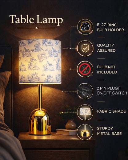 Luxe Dome Gold Table Lamp with Linen Fabric Drum Shade, Modern Decorative Bedside Lamp for Bedroom & Study Table, Living Room & Side Table, Jute Cylinde