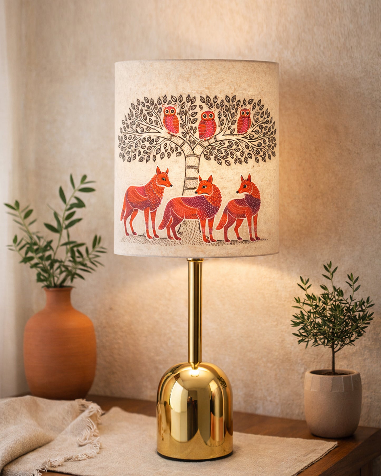 Luxe Dome Gold Table Lamp with Linen Fabric Drum Shade, Modern Decorative Bedside Lamp for Bedroom & Study Table, Living Room & Side Table, Jute Cylinde