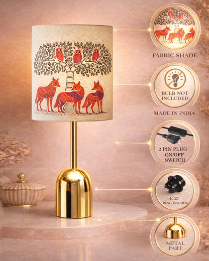 Luxe Dome Gold Table Lamp with Linen Fabric Drum Shade, Modern Decorative Bedside Lamp for Bedroom & Study Table, Living Room & Side Table, Jute Cylinde