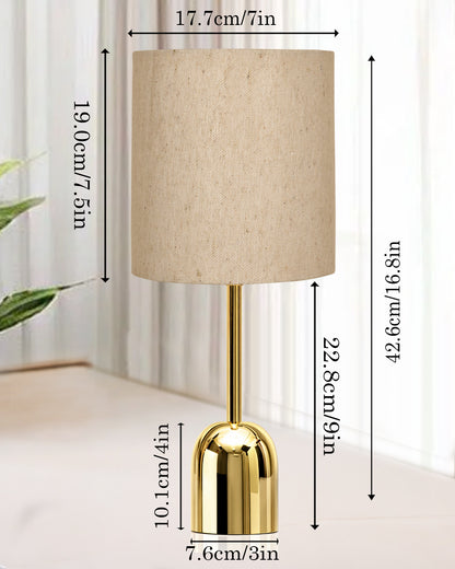 Luxe Dome Gold Table Lamp with Linen Fabric Drum Shade, Modern Decorative Bedside Lamp for Bedroom & Study Table, Living Room & Side Table, Jute Cylinde