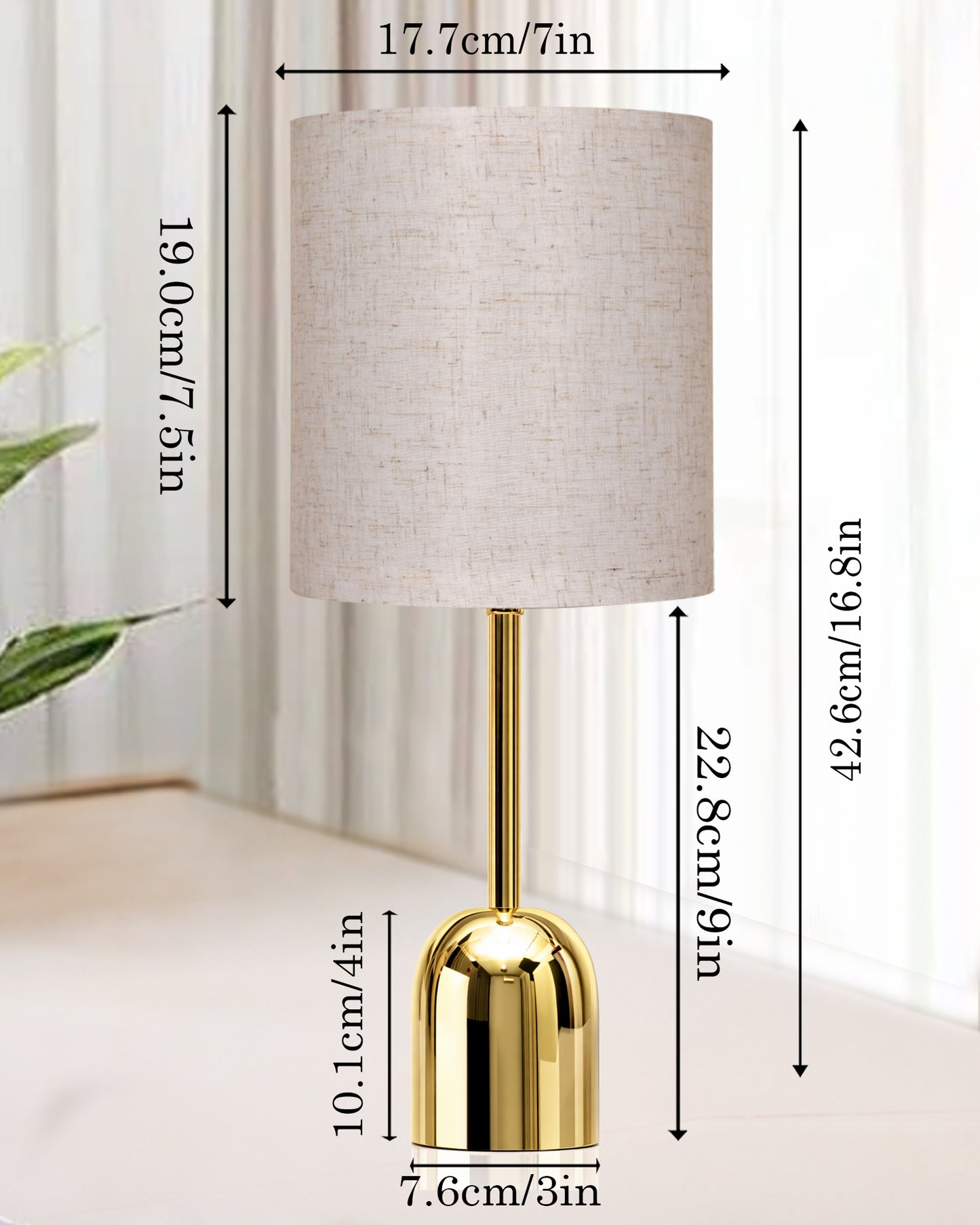 Luxe Dome Gold Table Lamp with Linen Fabric Drum Shade, Modern Decorative Bedside Lamp for Bedroom & Study Table, Living Room & Side Table, Jute Cylinde