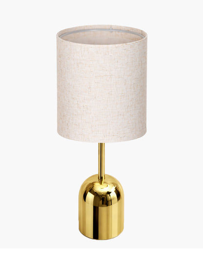Luxe Dome Gold Table Lamp with Linen Fabric Drum Shade, Modern Decorative Bedside Lamp for Bedroom & Study Table, Living Room & Side Table, Jute Cylinde