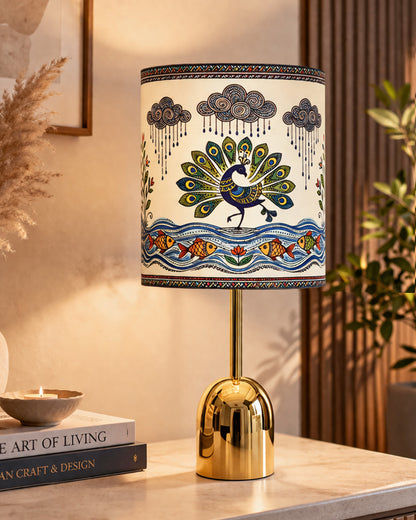Luxe Dome Gold Table Lamp with Linen Fabric Drum Shade, Modern Decorative Bedside Lamp for Bedroom & Study Table, Living Room & Side Table, Jute Cylinde