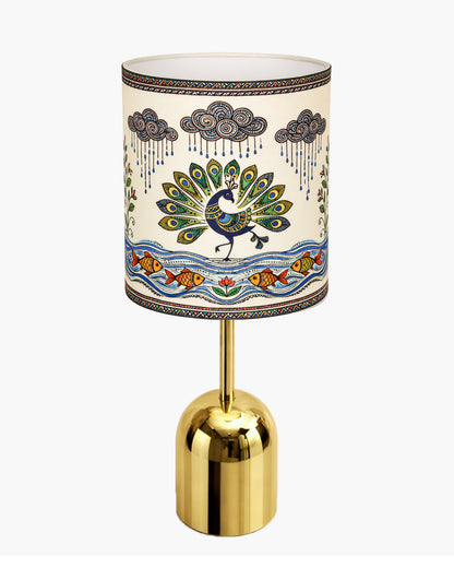 Luxe Dome Gold Table Lamp with Linen Fabric Drum Shade, Modern Decorative Bedside Lamp for Bedroom & Study Table, Living Room & Side Table, Jute Cylinde