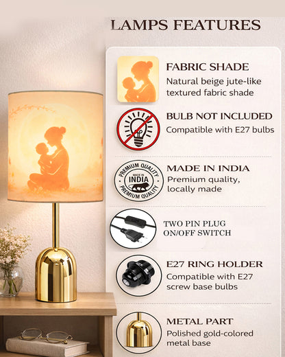 Luxe Dome Gold Table Lamp with Linen Fabric Drum Shade, Modern Decorative Bedside Lamp for Bedroom & Study Table, Living Room & Side Table, Jute Cylinde
