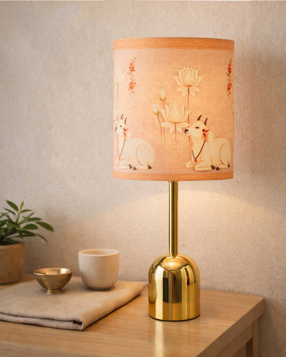 Luxe Dome Gold Table Lamp with Linen Fabric Drum Shade, Modern Decorative Bedside Lamp for Bedroom & Study Table, Living Room & Side Table, Jute Cylinde