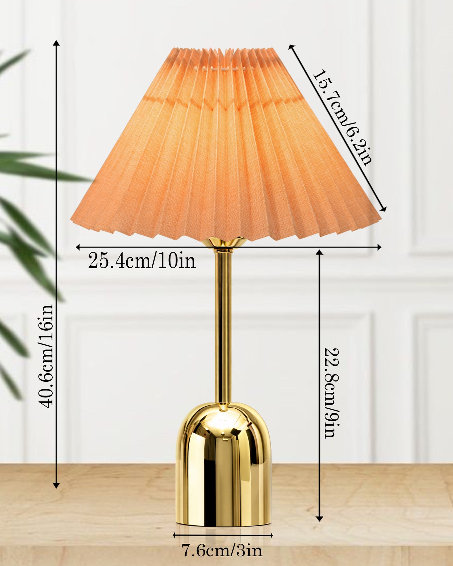 Luxe Dome Gold Table Lamp with Linen Fabric Drum Shade, Modern Decorative Bedside Lamp for Bedroom & Study Table, Living Room & Side Table, Pleated Shade