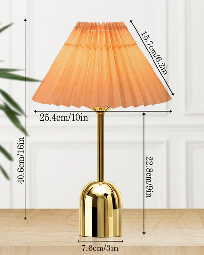 Luxe Dome Gold Table Lamp with Linen Fabric Drum Shade, Modern Decorative Bedside Lamp for Bedroom & Study Table, Living Room & Side Table, Pleated Shade