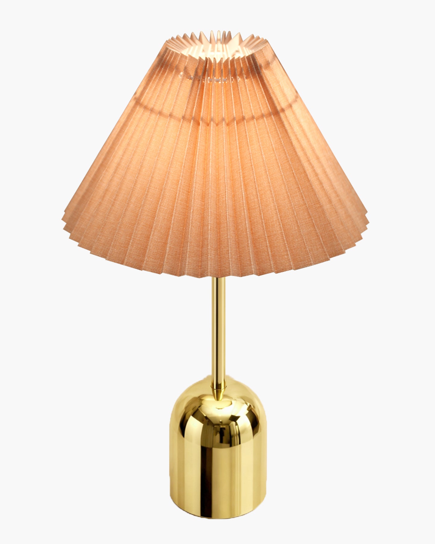 Luxe Dome Gold Table Lamp with Linen Fabric Drum Shade, Modern Decorative Bedside Lamp for Bedroom & Study Table, Living Room & Side Table, Pleated Shade