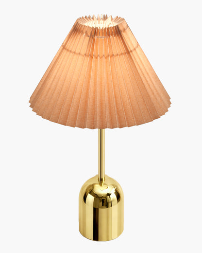Luxe Dome Gold Table Lamp with Linen Fabric Drum Shade, Modern Decorative Bedside Lamp for Bedroom & Study Table, Living Room & Side Table, Pleated Shade