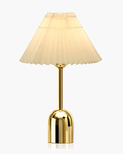 Luxe Dome Gold Table Lamp with Linen Fabric Drum Shade, Modern Decorative Bedside Lamp for Bedroom & Study Table, Living Room & Side Table, Pleated Shade