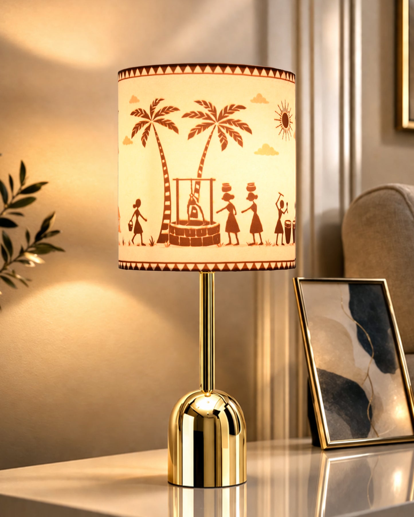 Luxe Dome Gold Table Lamp with Linen Fabric Drum Shade, Modern Decorative Bedside Lamp for Bedroom & Study Table, Living Room & Side Table, Jute Cylinde