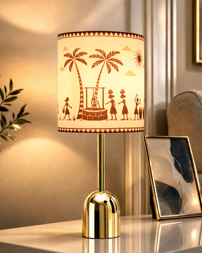 Luxe Dome Gold Table Lamp with Linen Fabric Drum Shade, Modern Decorative Bedside Lamp for Bedroom & Study Table, Living Room & Side Table, Jute Cylinde