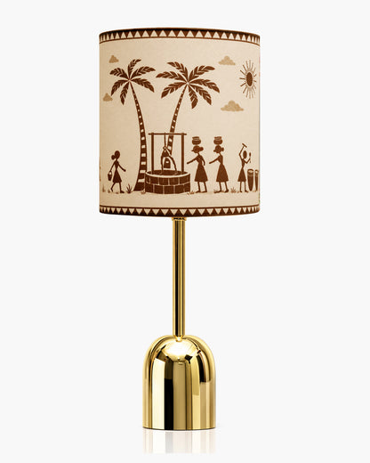 Luxe Dome Gold Table Lamp with Linen Fabric Drum Shade, Modern Decorative Bedside Lamp for Bedroom & Study Table, Living Room & Side Table, Jute Cylinde