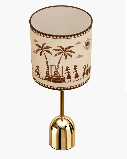 Luxe Dome Gold Table Lamp with Linen Fabric Drum Shade, Modern Decorative Bedside Lamp for Bedroom & Study Table, Living Room & Side Table, Jute Cylinde