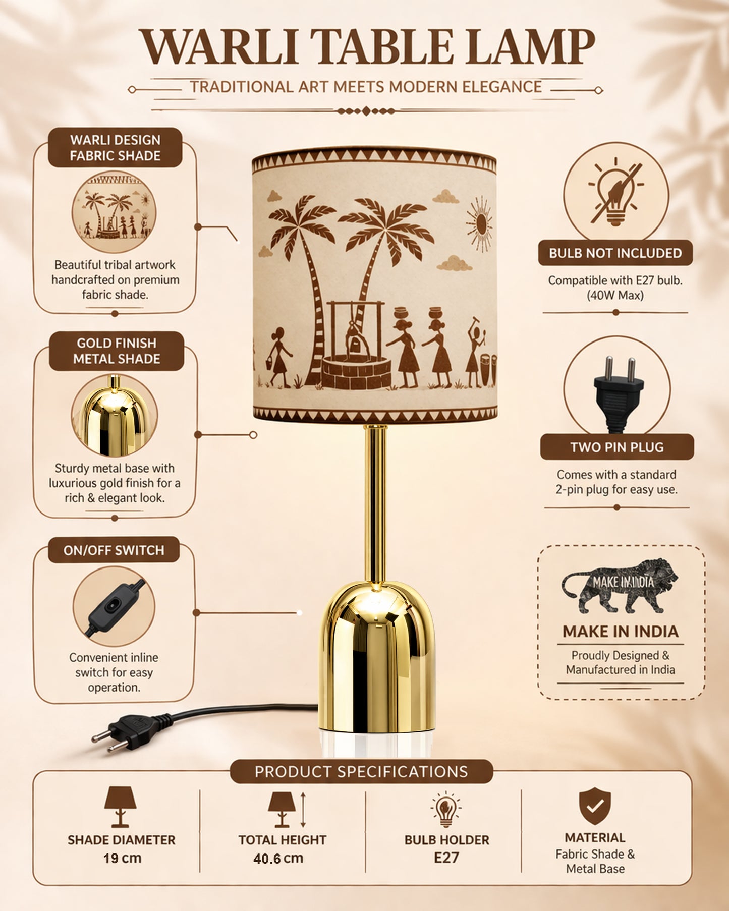 Luxe Dome Gold Table Lamp with Linen Fabric Drum Shade, Modern Decorative Bedside Lamp for Bedroom & Study Table, Living Room & Side Table, Jute Cylinde