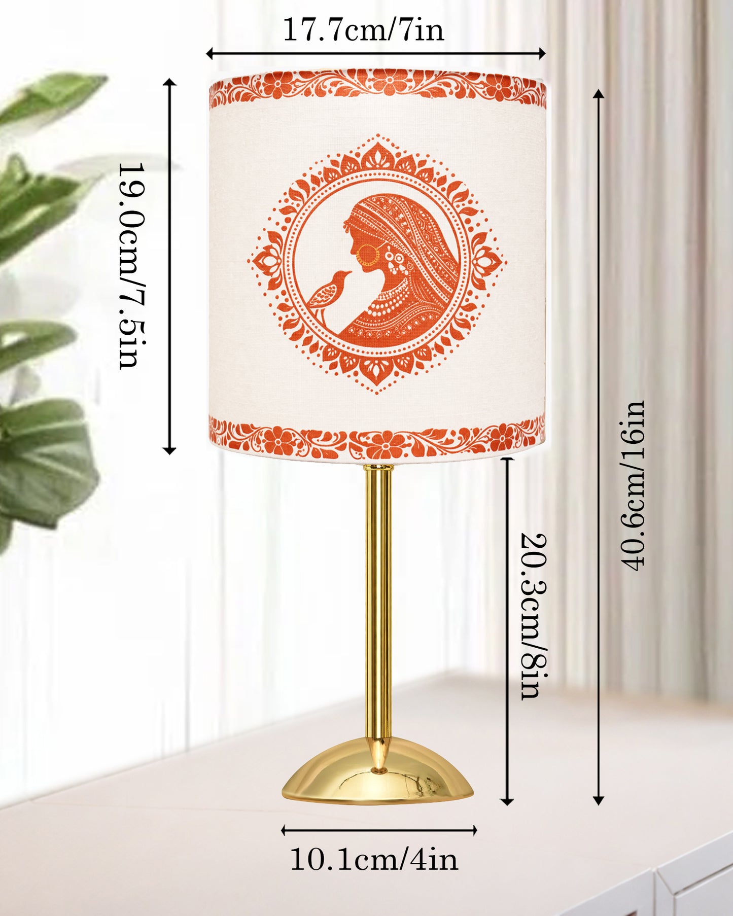 Luxe Round Gold Table Lamp with Linen Fabric Drum Shade, Modern Decorative Bedside Lamp for Bedroom & Study Table, Living Room & Side Table, Cylinde Shade