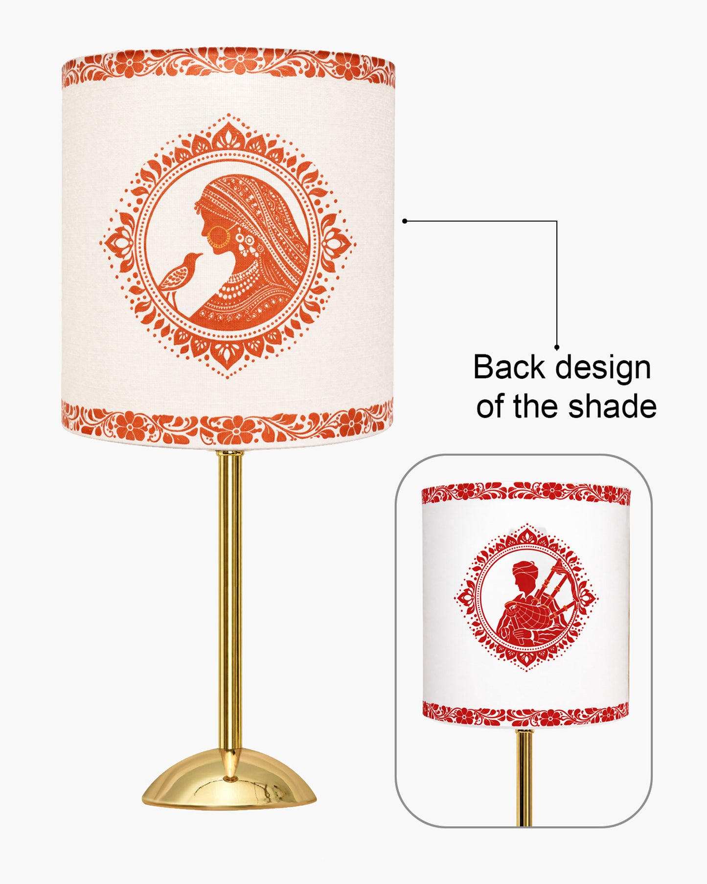 Luxe Round Gold Table Lamp with Linen Fabric Drum Shade, Modern Decorative Bedside Lamp for Bedroom & Study Table, Living Room & Side Table, Cylinde Shade