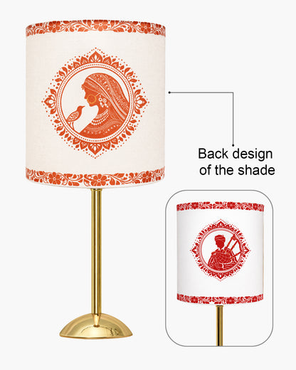 Luxe Round Gold Table Lamp with Linen Fabric Drum Shade, Modern Decorative Bedside Lamp for Bedroom & Study Table, Living Room & Side Table, Cylinde Shade