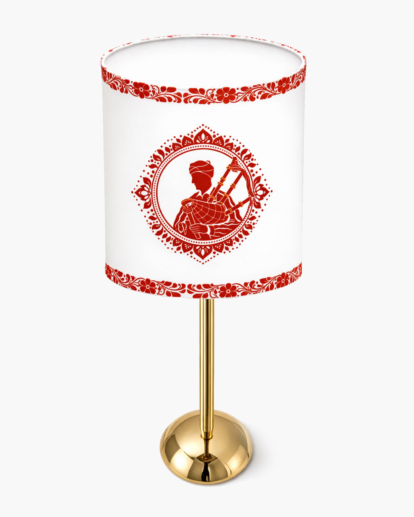 Luxe Round Gold Table Lamp with Linen Fabric Drum Shade, Modern Decorative Bedside Lamp for Bedroom & Study Table, Living Room & Side Table, Cylinde Shade