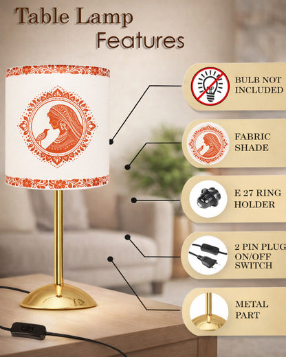 Luxe Round Gold Table Lamp with Linen Fabric Drum Shade, Modern Decorative Bedside Lamp for Bedroom & Study Table, Living Room & Side Table, Cylinde Shade