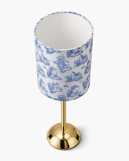 Luxe Round Gold Table Lamp with Linen Fabric Drum Shade, Modern Decorative Bedside Lamp for Bedroom & Study Table, Living Room & Side Table, Cylinde Shade