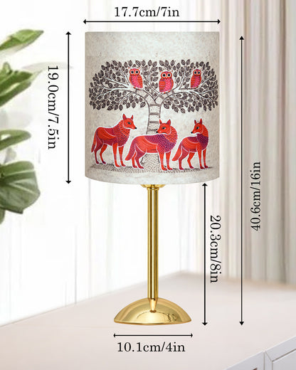 Luxe Round Gold Table Lamp with Linen Fabric Drum Shade, Modern Decorative Bedside Lamp for Bedroom & Study Table, Living Room & Side Table, Cylinde Shade