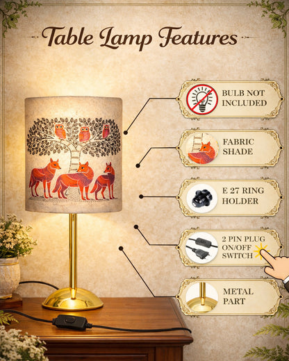 Luxe Round Gold Table Lamp with Linen Fabric Drum Shade, Modern Decorative Bedside Lamp for Bedroom & Study Table, Living Room & Side Table, Cylinde Shade