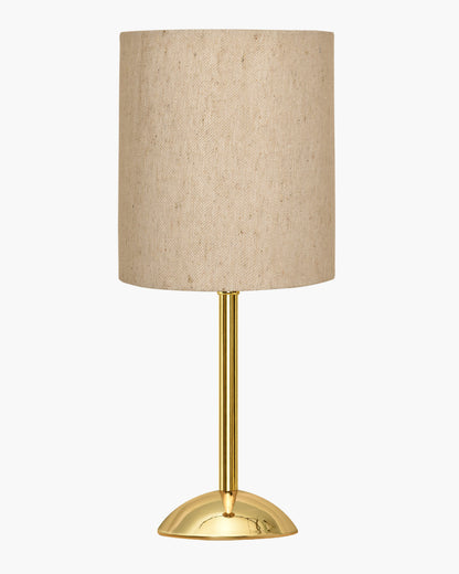 Luxe Round Gold Table Lamp with Linen Fabric Drum Shade, Modern Decorative Bedside Lamp for Bedroom & Study Table, Living Room & Side Table, Cylinde Shade
