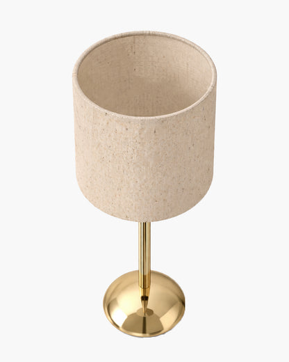 Luxe Round Gold Table Lamp with Linen Fabric Drum Shade, Modern Decorative Bedside Lamp for Bedroom & Study Table, Living Room & Side Table, Cylinde Shade