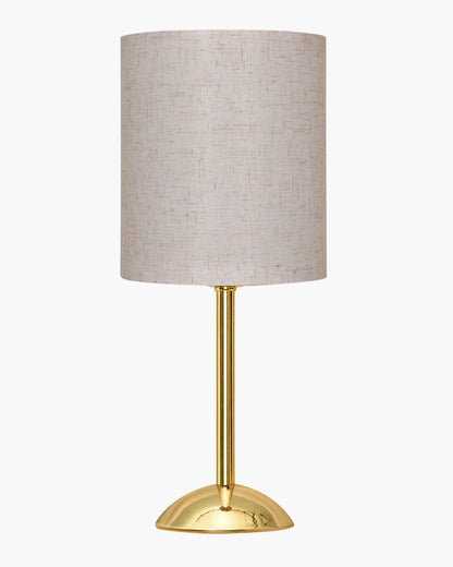 Luxe Round Gold Table Lamp with Linen Fabric Drum Shade, Modern Decorative Bedside Lamp for Bedroom & Study Table, Living Room & Side Table, Cylinde Shade