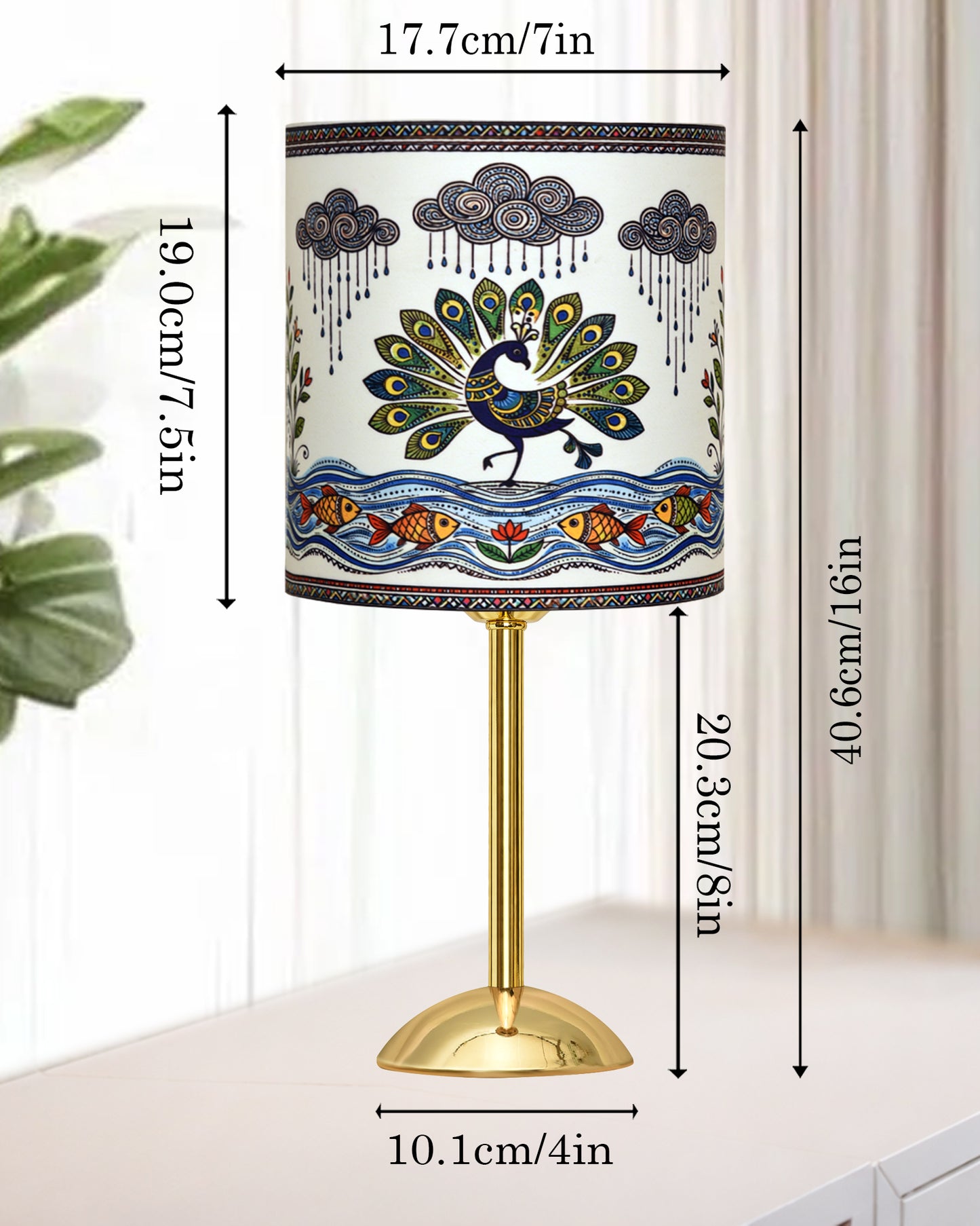 Luxe Round Gold Table Lamp with Linen Fabric Drum Shade, Modern Decorative Bedside Lamp for Bedroom & Study Table, Living Room & Side Table, Cylinde Shade