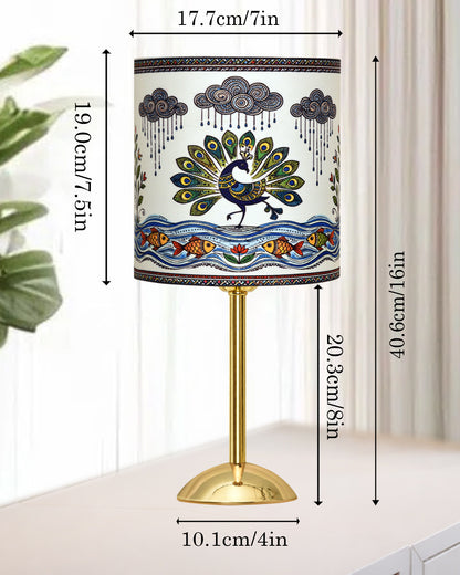 Luxe Round Gold Table Lamp with Linen Fabric Drum Shade, Modern Decorative Bedside Lamp for Bedroom & Study Table, Living Room & Side Table, Cylinde Shade