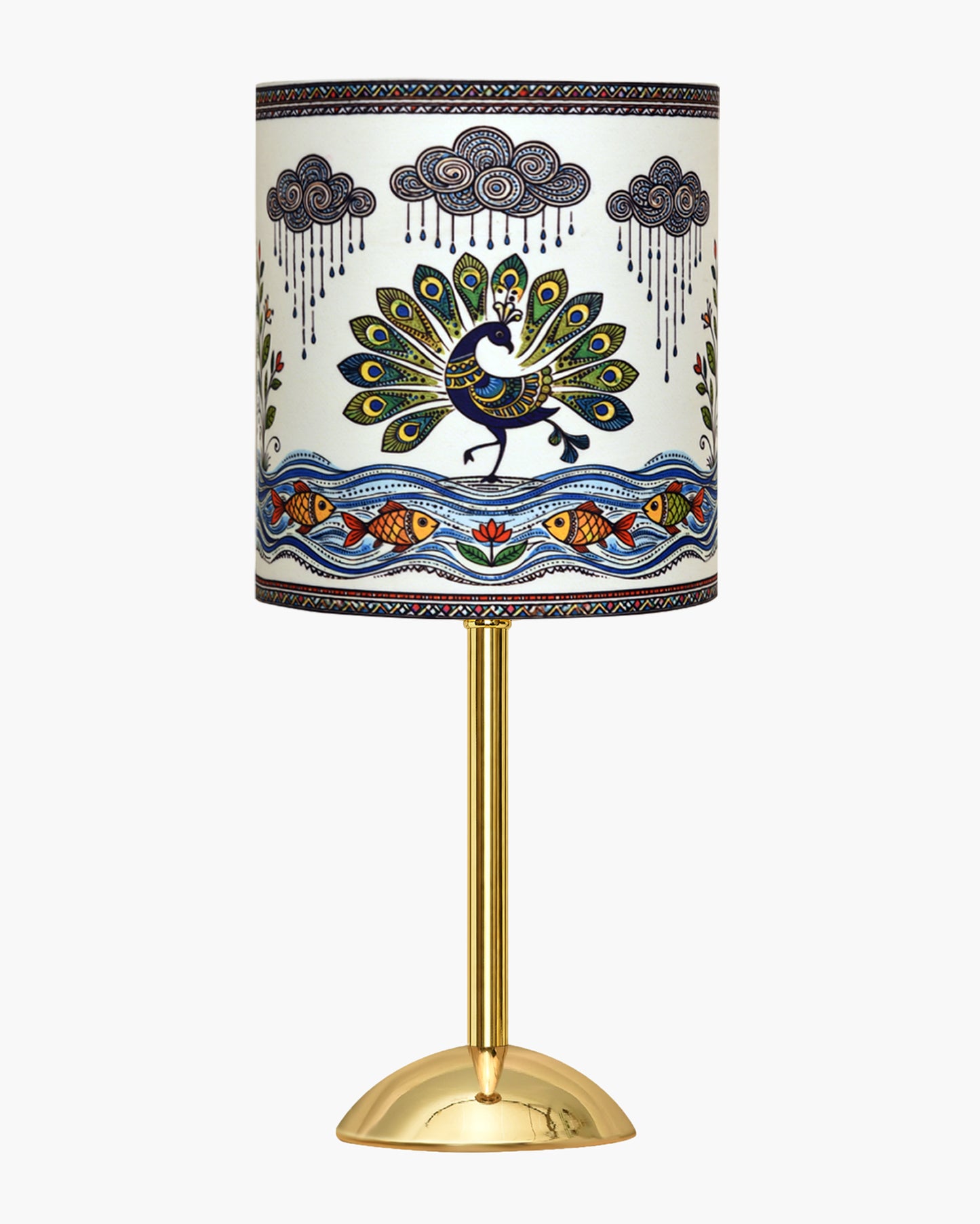 Luxe Round Gold Table Lamp with Linen Fabric Drum Shade, Modern Decorative Bedside Lamp for Bedroom & Study Table, Living Room & Side Table, Cylinde Shade