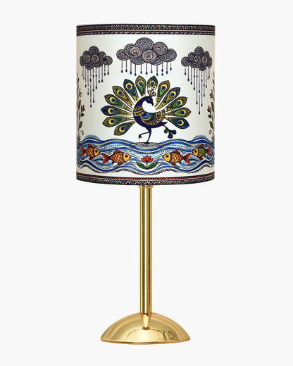 Luxe Round Gold Table Lamp with Linen Fabric Drum Shade, Modern Decorative Bedside Lamp for Bedroom & Study Table, Living Room & Side Table, Cylinde Shade