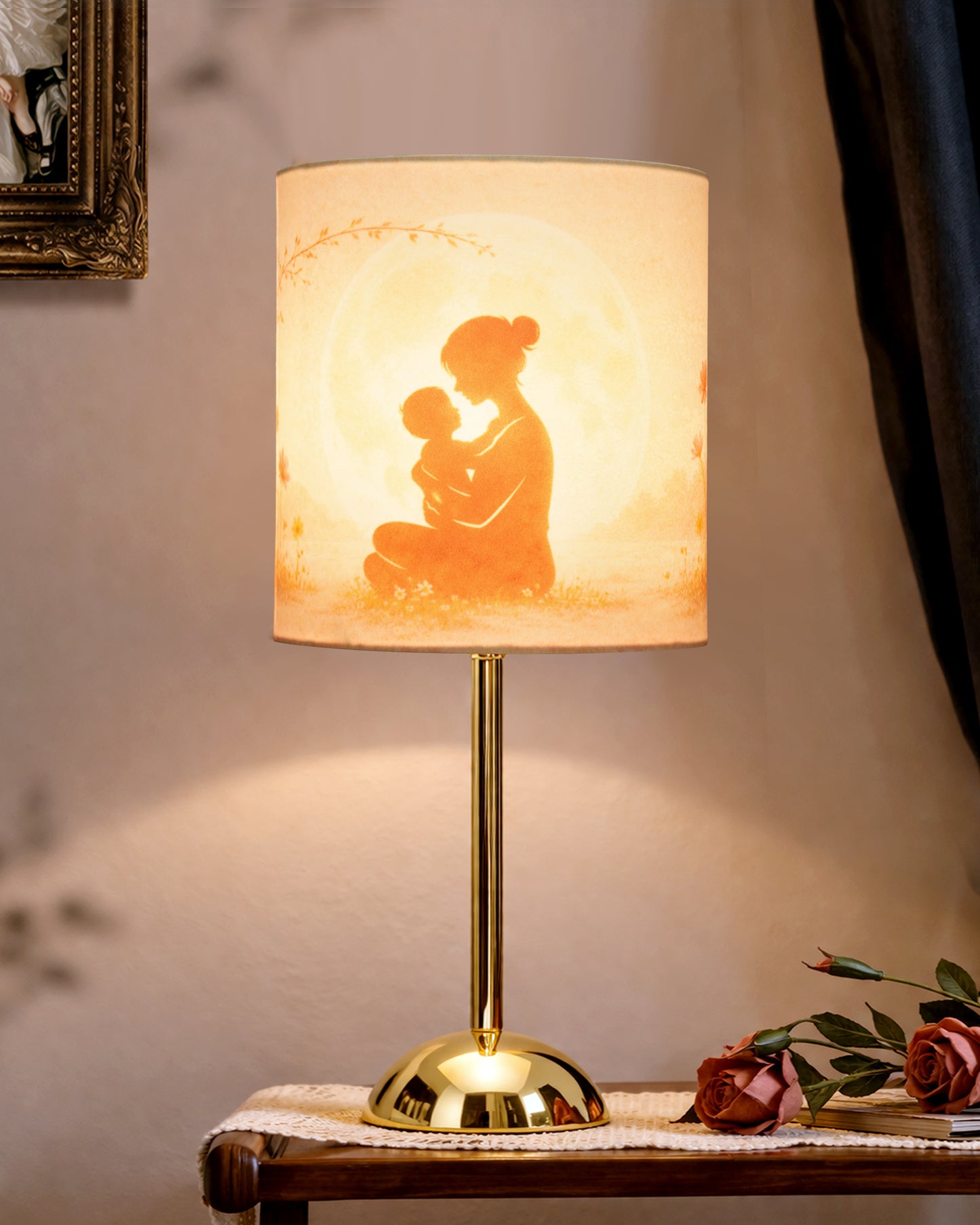 Luxe Round Gold Table Lamp with Linen Fabric Drum Shade, Modern Decorative Bedside Lamp for Bedroom & Study Table, Living Room & Side Table, Cylinde Shade