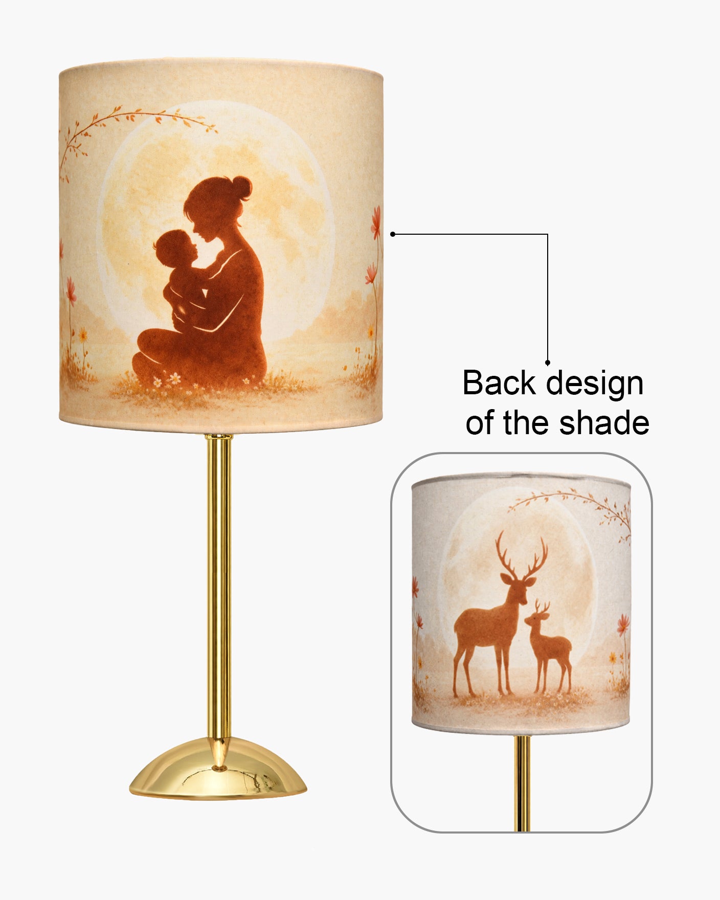 Luxe Round Gold Table Lamp with Linen Fabric Drum Shade, Modern Decorative Bedside Lamp for Bedroom & Study Table, Living Room & Side Table, Cylinde Shade