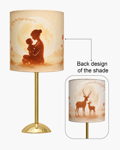 Luxe Round Gold Table Lamp with Linen Fabric Drum Shade, Modern Decorative Bedside Lamp for Bedroom & Study Table, Living Room & Side Table, Cylinde Shade