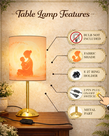 Luxe Round Gold Table Lamp with Linen Fabric Drum Shade, Modern Decorative Bedside Lamp for Bedroom & Study Table, Living Room & Side Table, Cylinde Shade