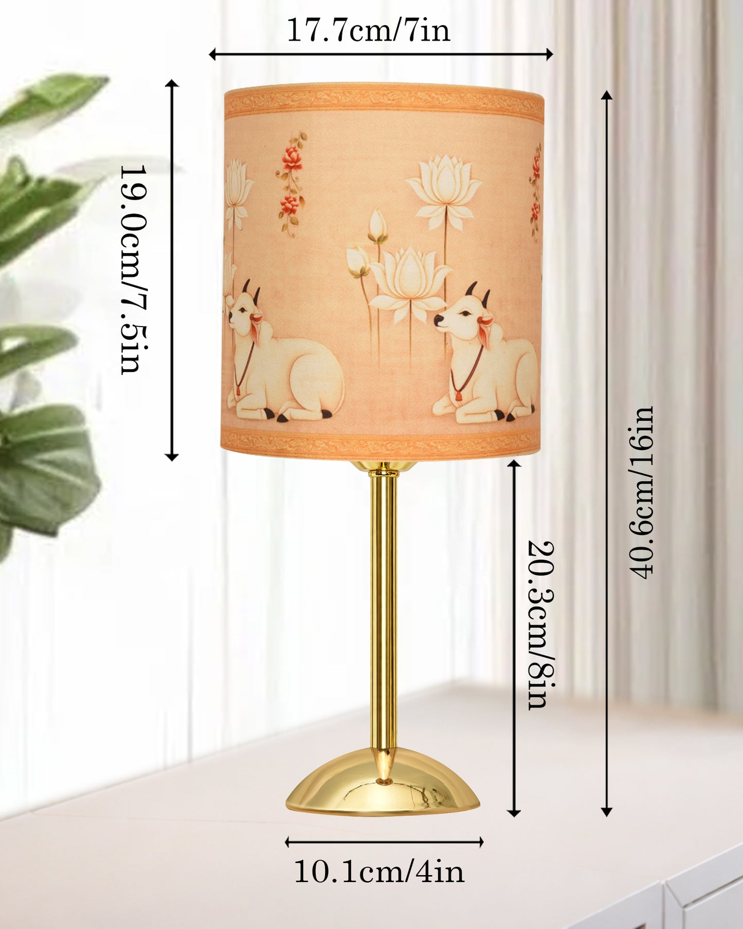 Luxe Round Gold Table Lamp with Linen Fabric Drum Shade, Modern Decorative Bedside Lamp for Bedroom & Study Table, Living Room & Side Table, Cylinde Shade