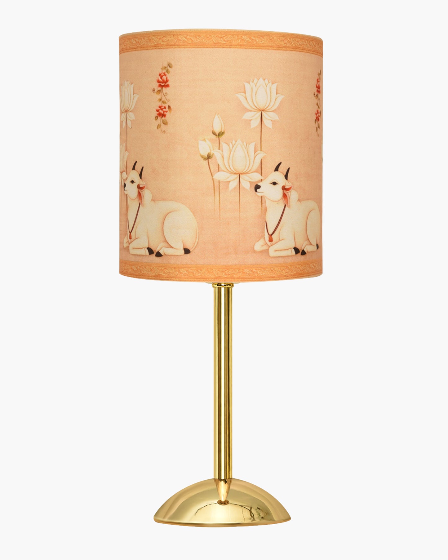 Luxe Round Gold Table Lamp with Linen Fabric Drum Shade, Modern Decorative Bedside Lamp for Bedroom & Study Table, Living Room & Side Table, Cylinde Shade