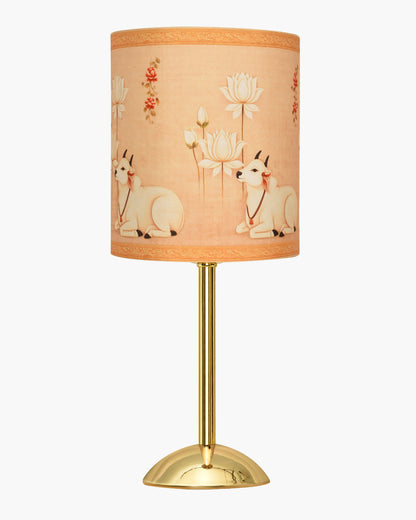 Luxe Round Gold Table Lamp with Linen Fabric Drum Shade, Modern Decorative Bedside Lamp for Bedroom & Study Table, Living Room & Side Table, Cylinde Shade