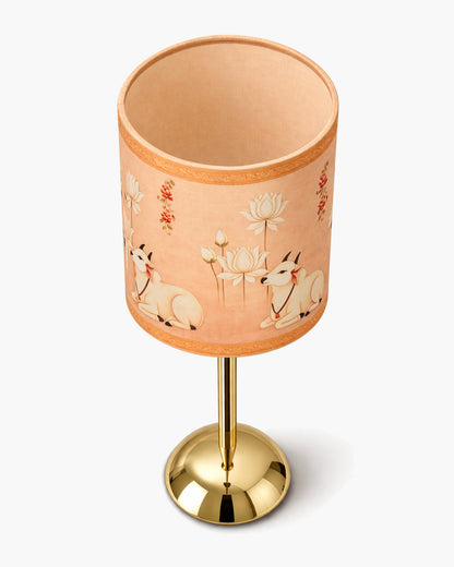 Luxe Round Gold Table Lamp with Linen Fabric Drum Shade, Modern Decorative Bedside Lamp for Bedroom & Study Table, Living Room & Side Table, Cylinde Shade