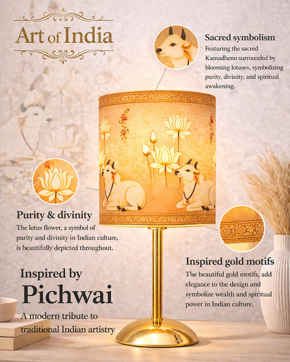 Luxe Round Gold Table Lamp with Linen Fabric Drum Shade, Modern Decorative Bedside Lamp for Bedroom & Study Table, Living Room & Side Table, Cylinde Shade