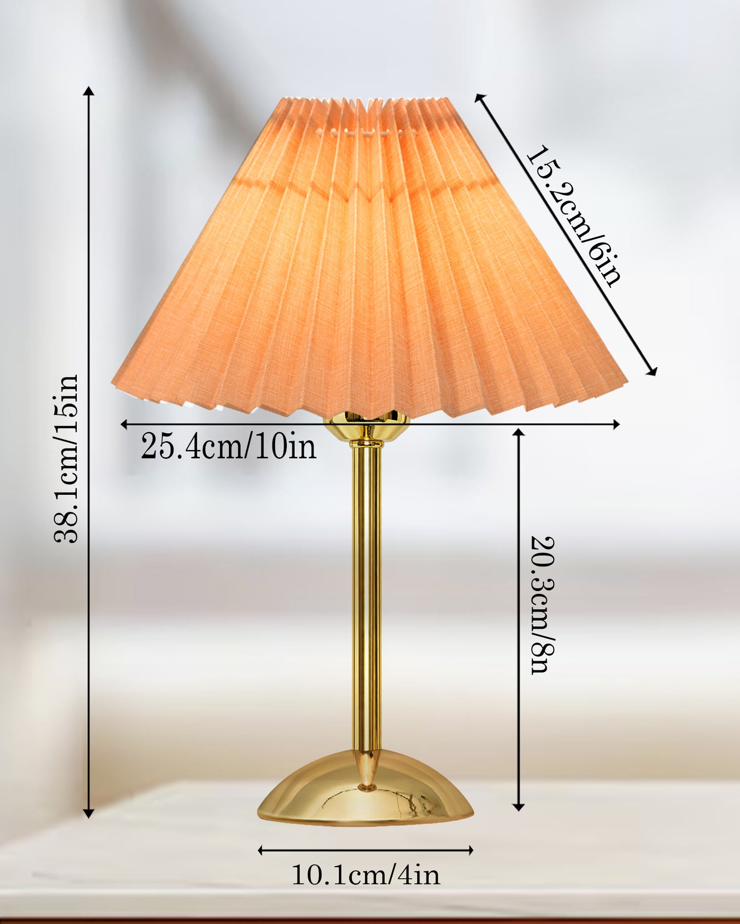 Luxe Round Gold Table Lamp with Linen Fabric Drum Shade, Modern Decorative Bedside Lamp for Bedroom & Study Table, Living Room & Side Table, Pleated Shade