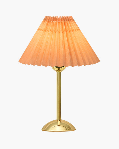Luxe Round Gold Table Lamp with Linen Fabric Drum Shade, Modern Decorative Bedside Lamp for Bedroom & Study Table, Living Room & Side Table, Pleated Shade
