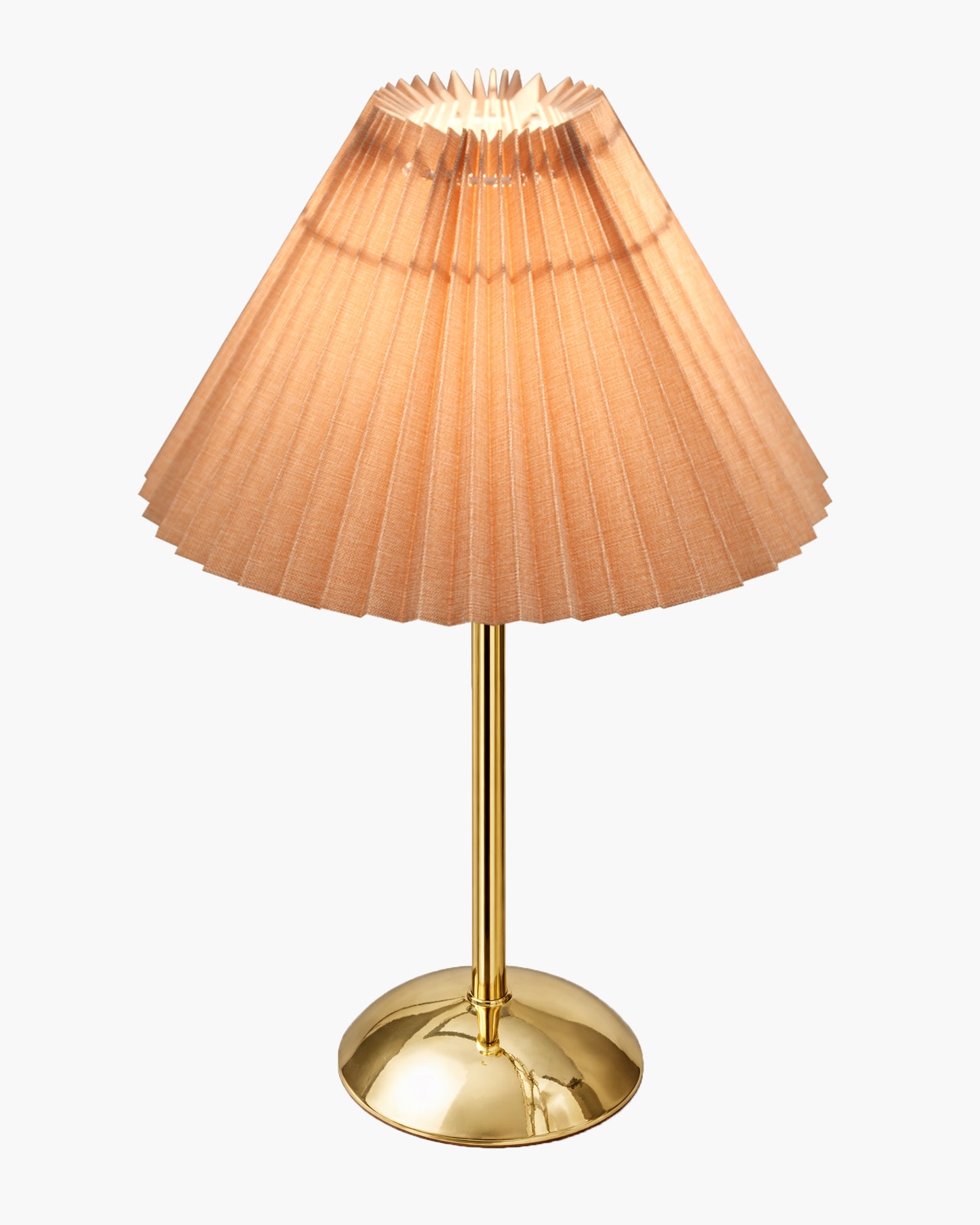 Luxe Round Gold Table Lamp with Linen Fabric Drum Shade, Modern Decorative Bedside Lamp for Bedroom & Study Table, Living Room & Side Table, Pleated Shade