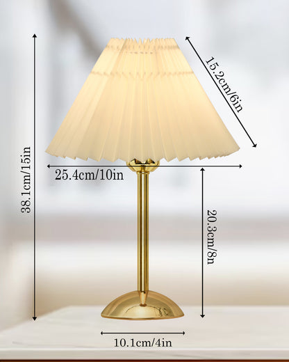 Luxe Round Gold Table Lamp with Linen Fabric Drum Shade, Modern Decorative Bedside Lamp for Bedroom & Study Table, Living Room & Side Table, Pleated Shade